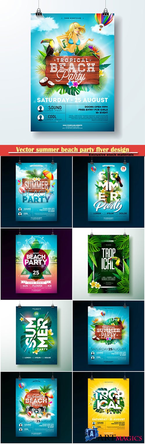 Vector summer beach party flyer design template
