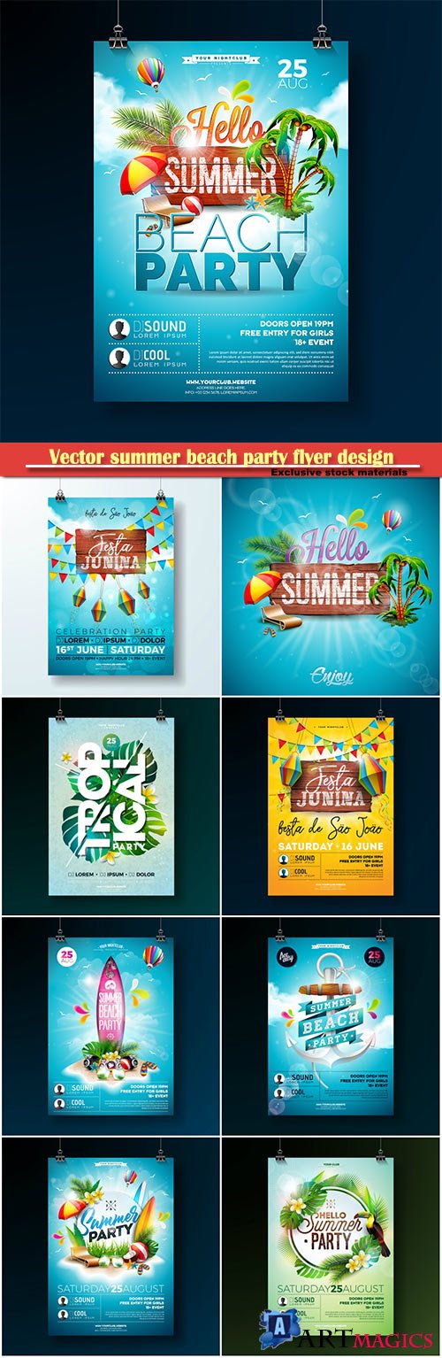 Vector summer beach party flyer design background