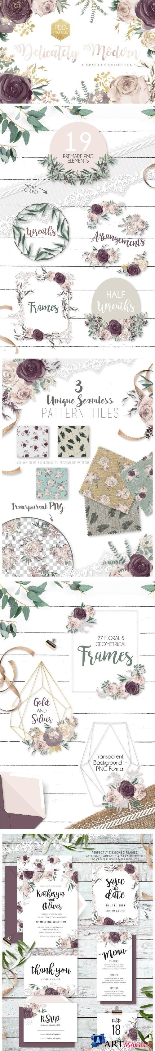 Delicately Modern Watercolor Florals - 2368584