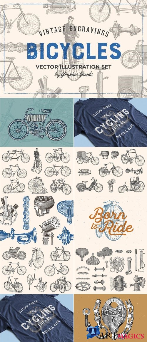 Bicycles - Vintage Illustration Set - 2669642