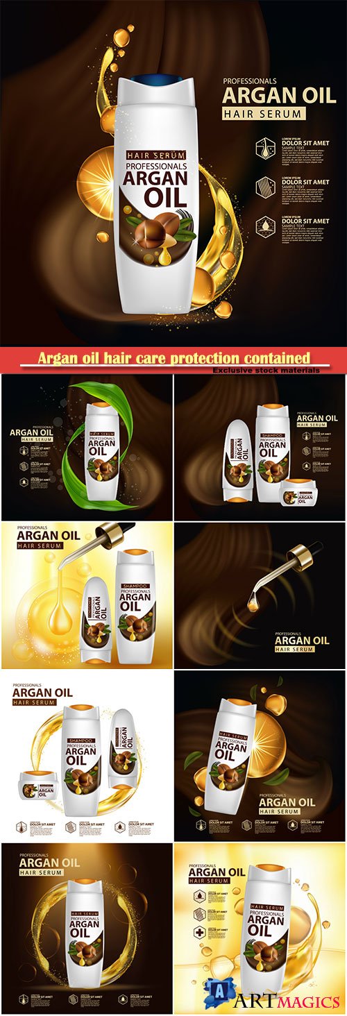 Argan oil hair care protection contained in bottle background 3d vector illustration