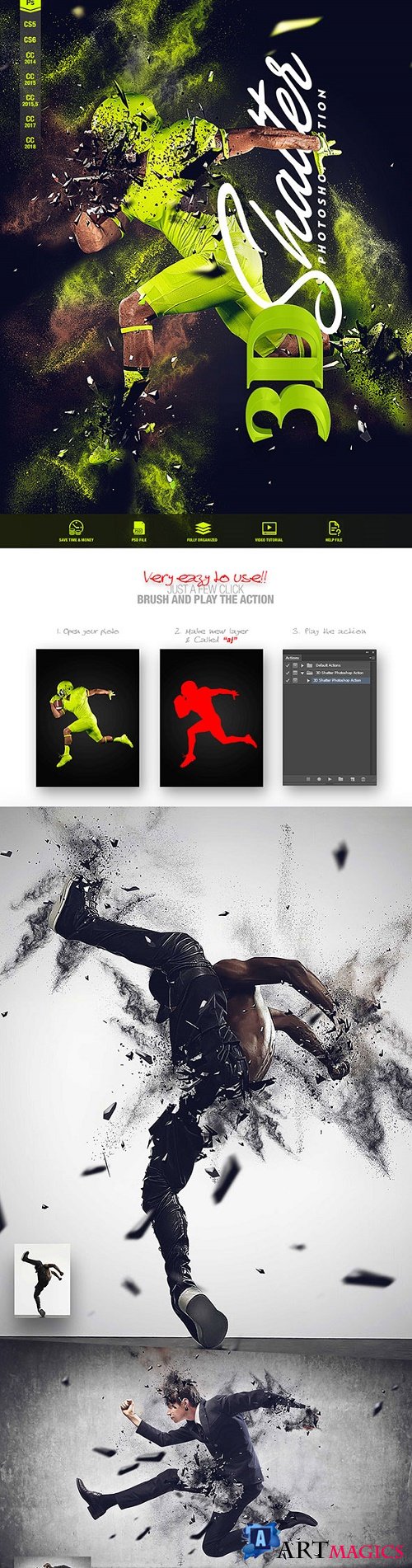 3D Shatter Photoshop Action CS5+ 22142167