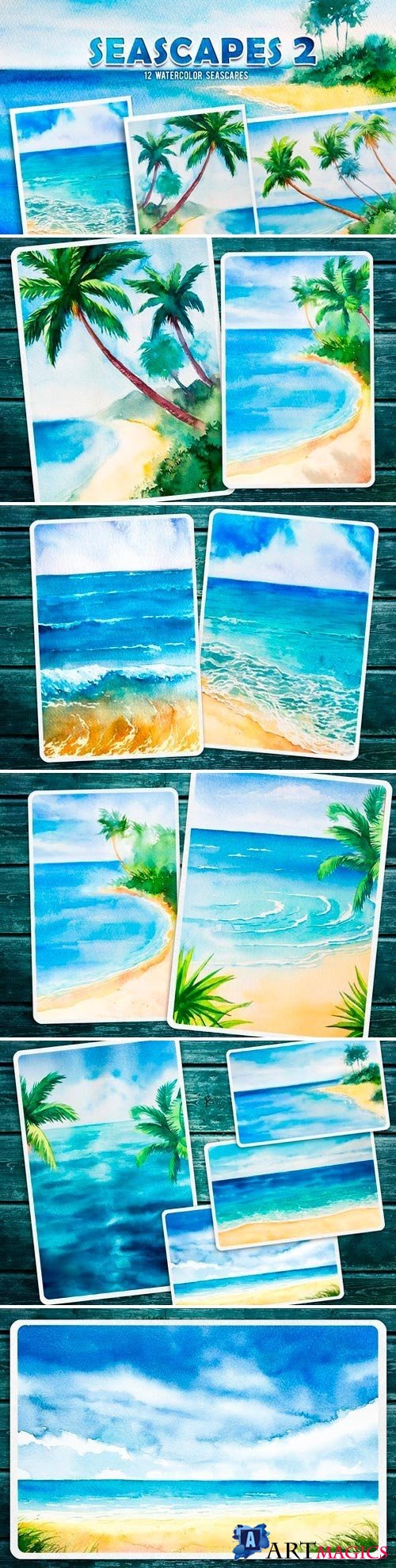 Seascapes 2. Watercolor set - 2599076