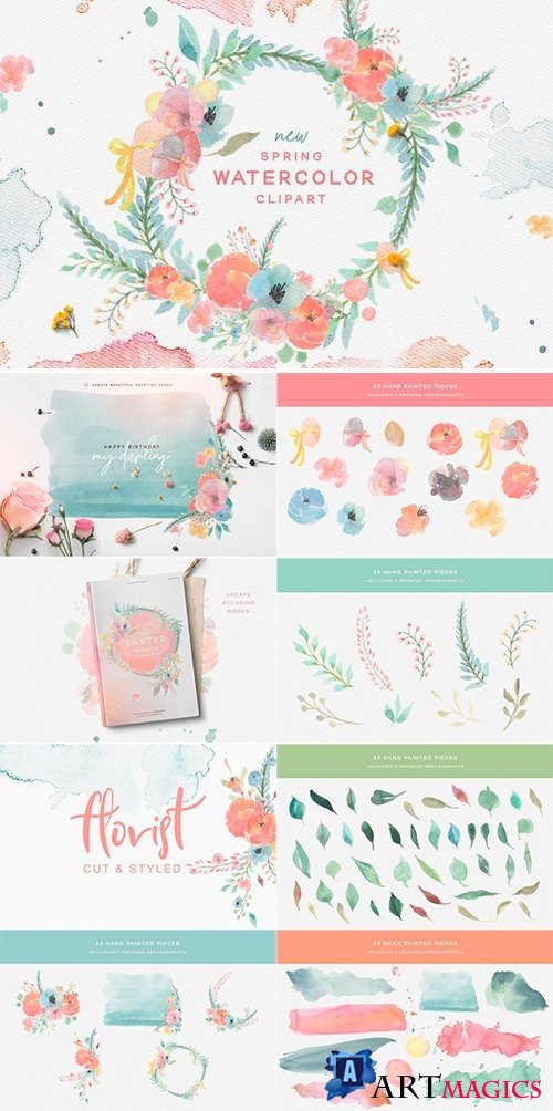 Spring Watercolor Clipart Set 2408056