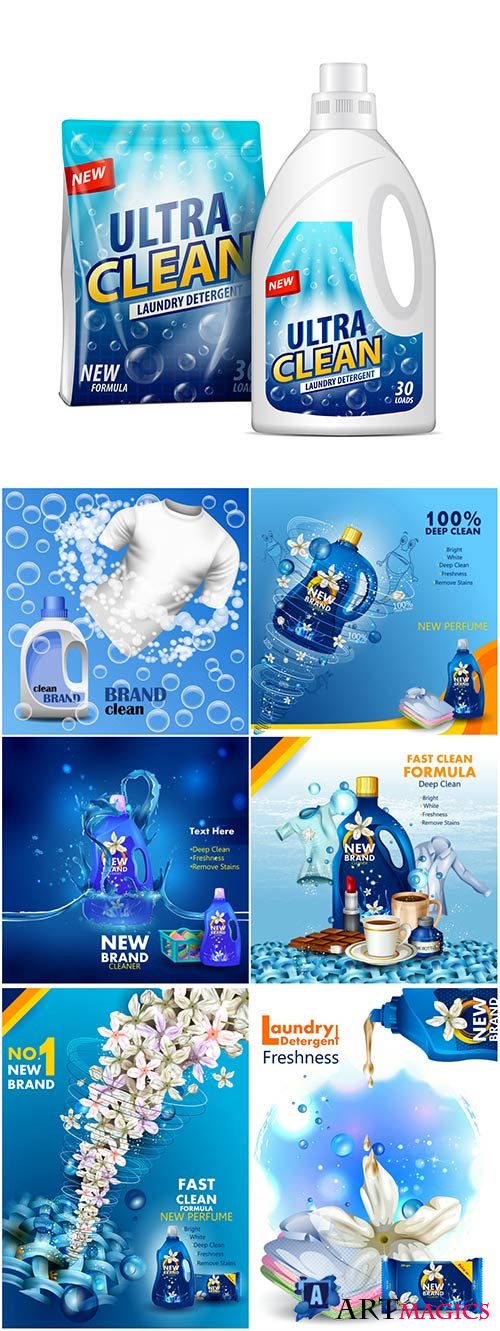 Cleaner brand concept background, vector illustration of advertisement banner of stain and dirt remover liquid laundry detergent for clean