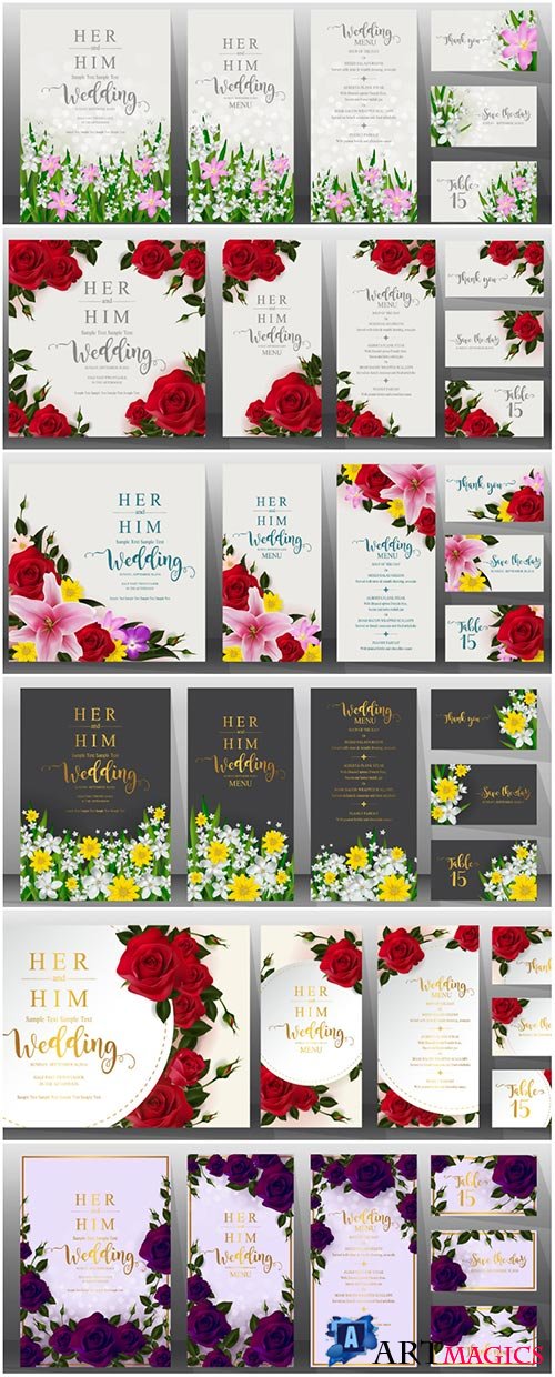 Vector wedding cards with floral design elements