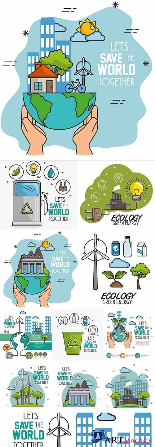 Ecology green nature protect environment illustration concept