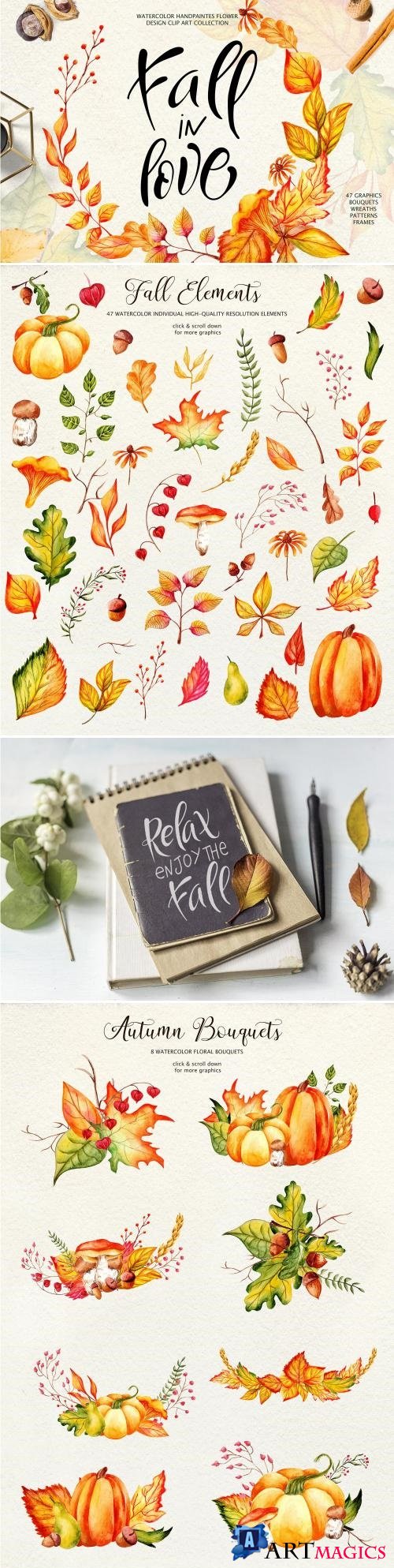 Fall in Love - Watercolor clipart - 2839334