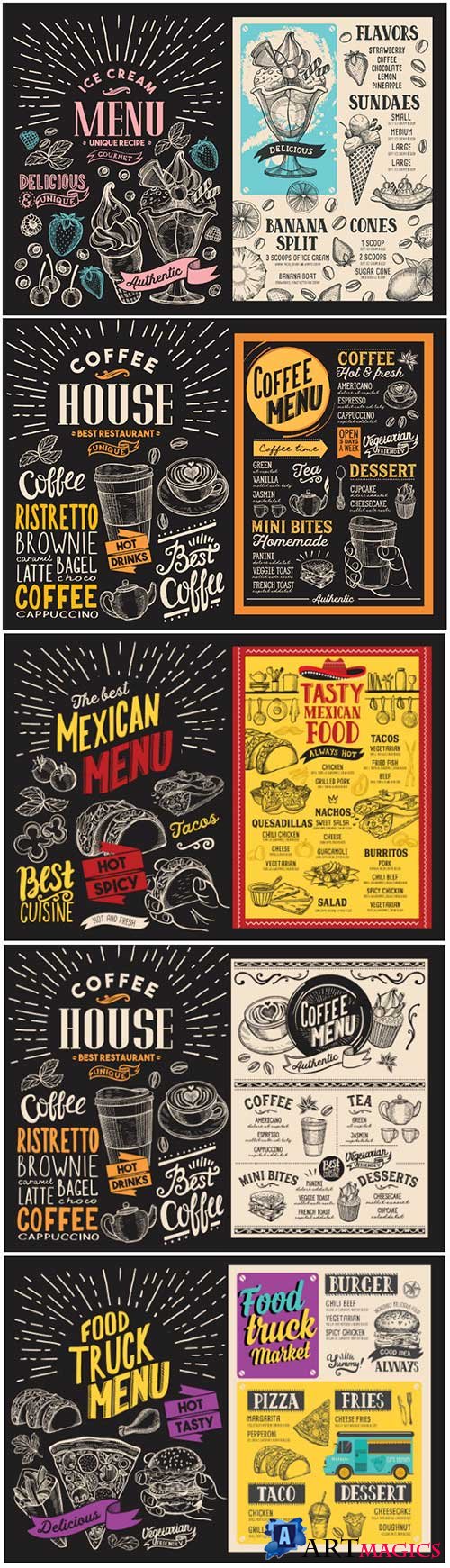 Vector food restaurant menu, design template with vintage hand-drawn flyer for bar and cafe # 3