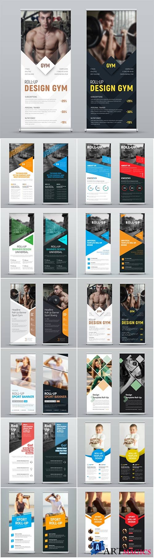 Roll up banners for web and advertisement print out, vector flyer handout design