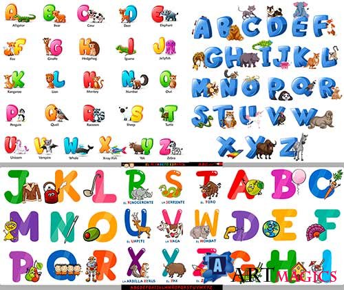     / Multicolored alphabet with animals