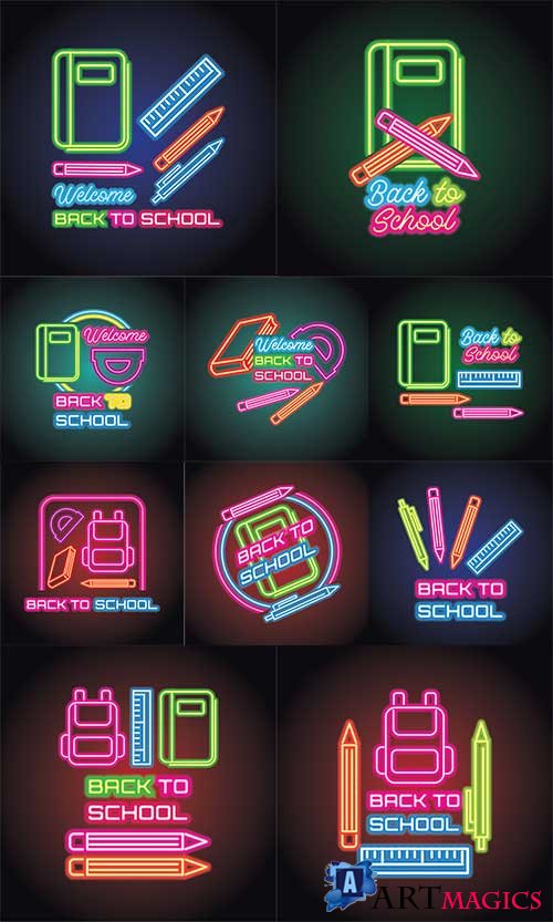     / Vector neon school backgrounds