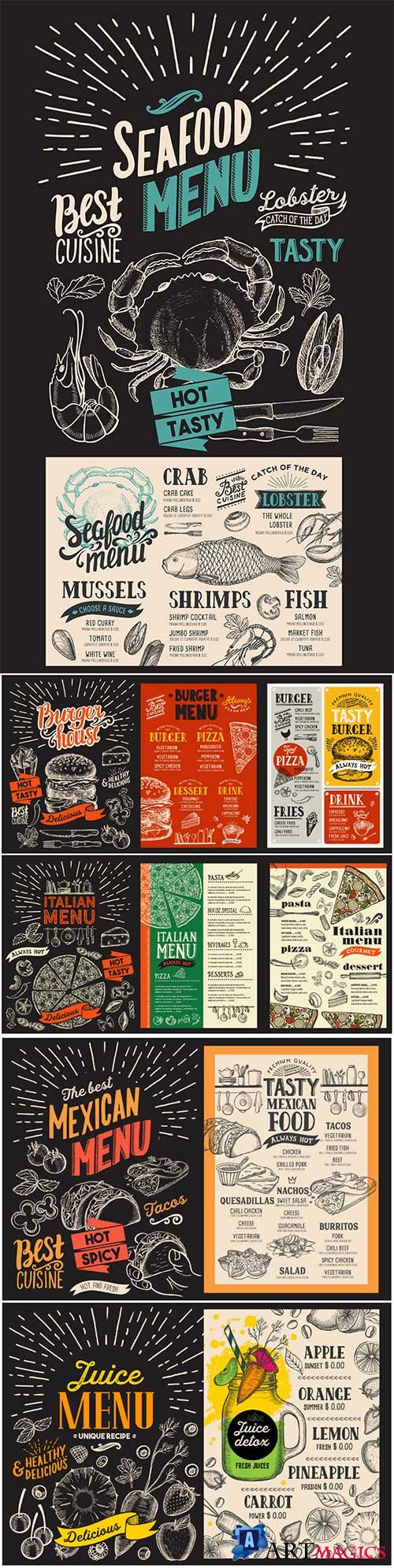 Vector food restaurant menu, design template with vintage hand-drawn flyer for bar and cafe # 7