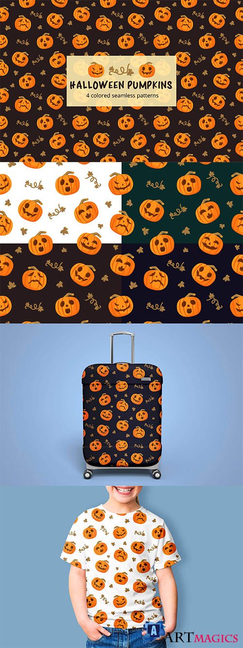 Halloween Pumpkins Vector Seamless Pattern