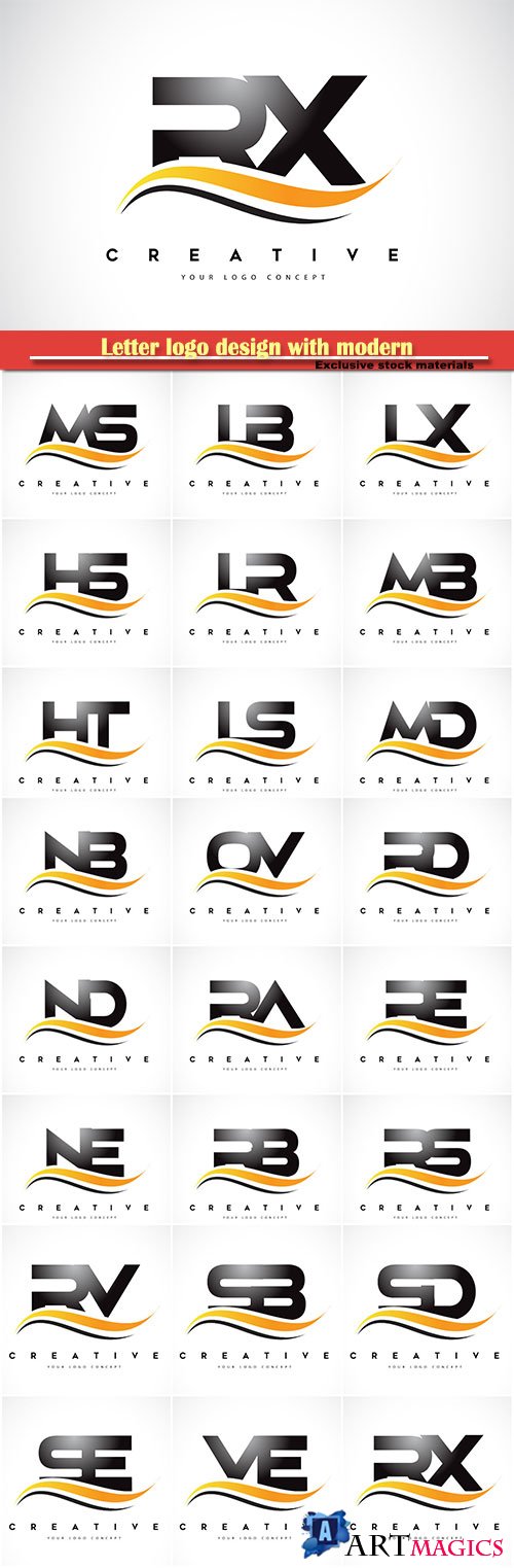 Letter logo design with modern yellow curved lines vector illustration