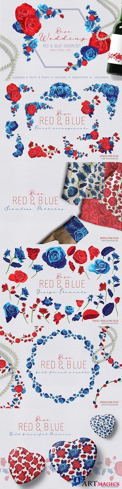 Rose Wedding Red and Blue Design Set - 2897785