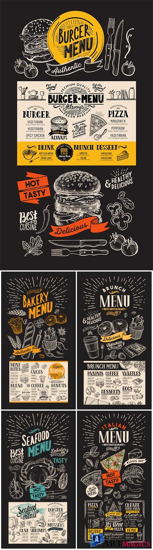 Vector food restaurant menu, design template with vintage hand-drawn flyer for bar and cafe # 9