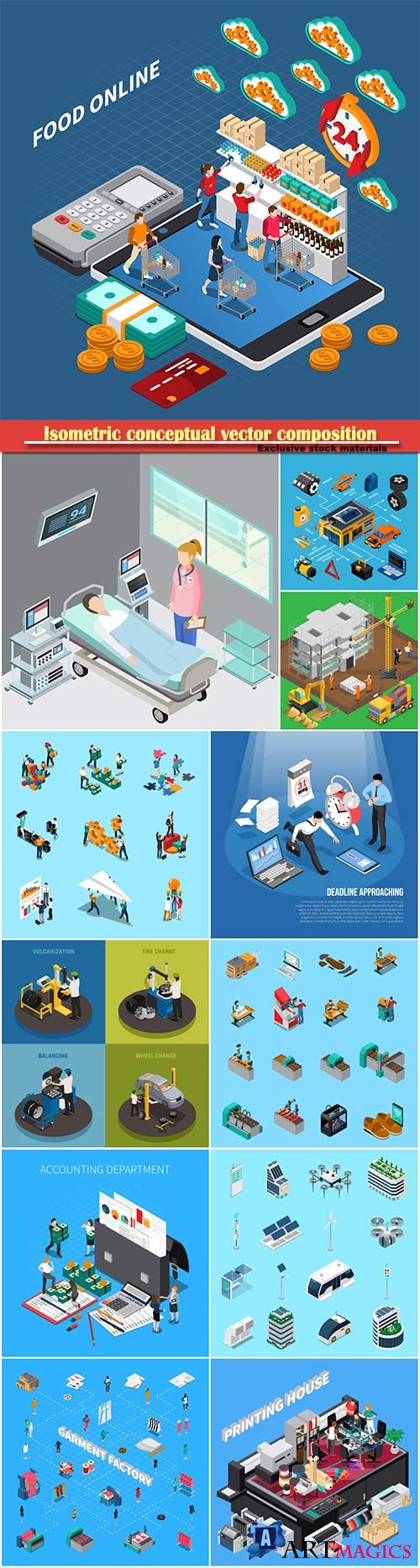Isometric conceptual vector composition, infographics template # 24