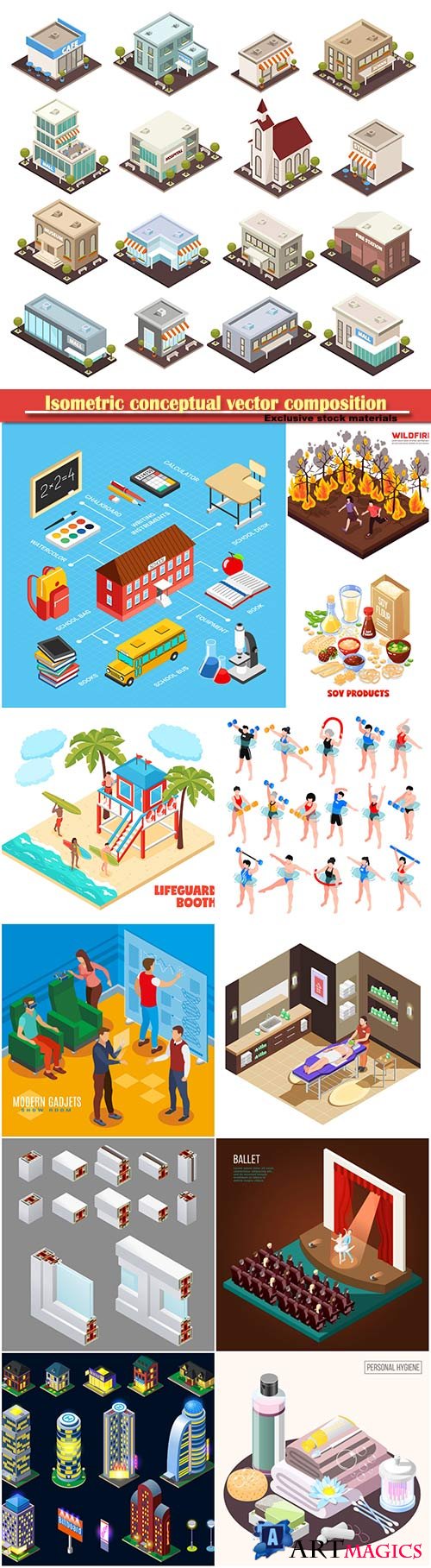 Isometric conceptual vector composition, infographics template # 22