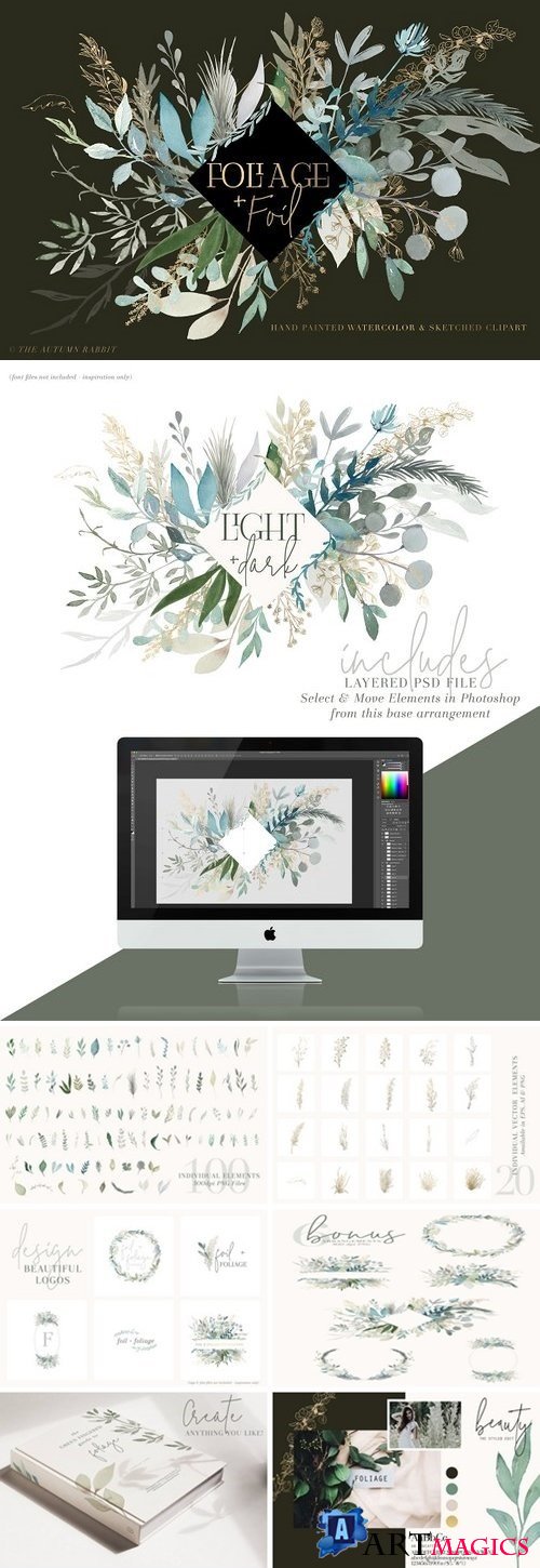 Foliage + Foil - Botanical Clipart - 2923950