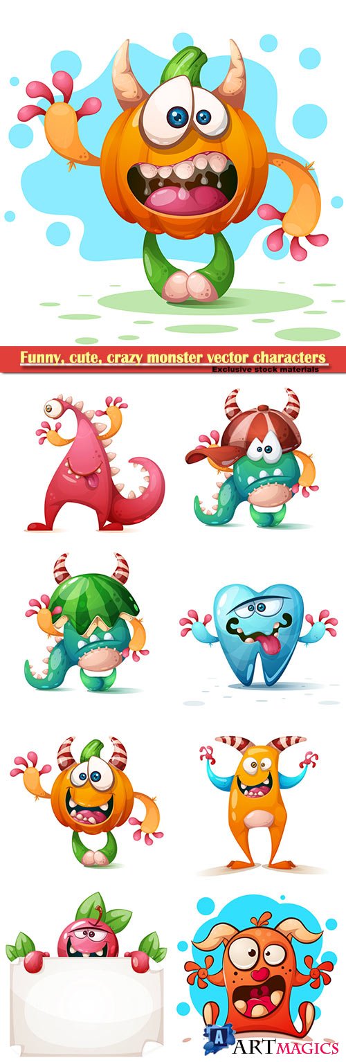 Funny, cute, crazy monster vector characters