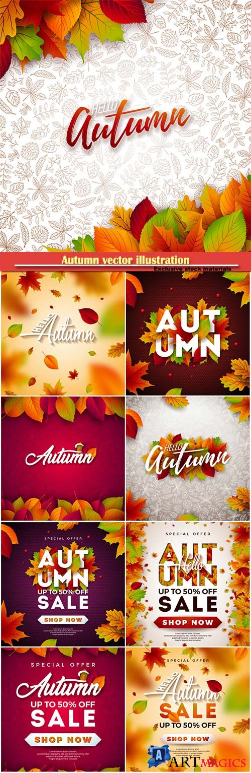 Autumn vector illustration with falling leaves
