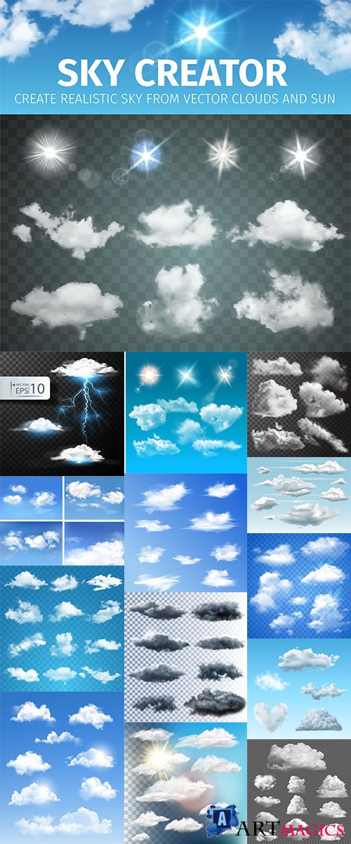 Realistic Clouds vectors set