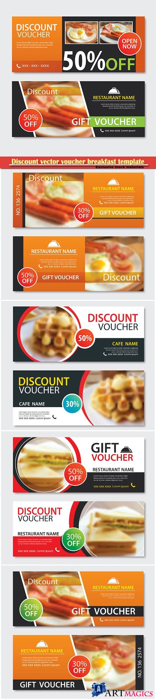 Discount vector voucher breakfast template design
