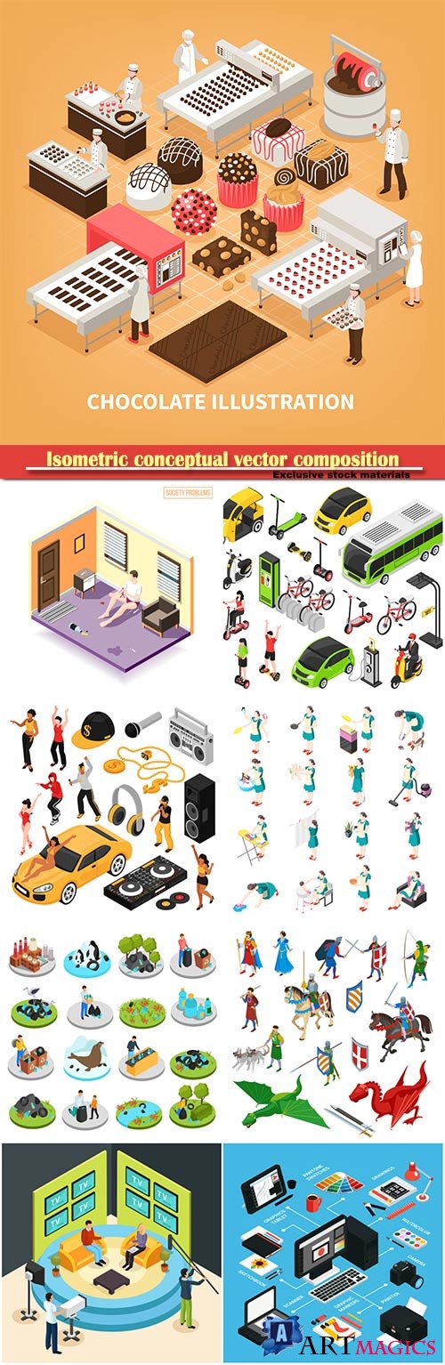 Isometric conceptual vector composition, infographics template # 32