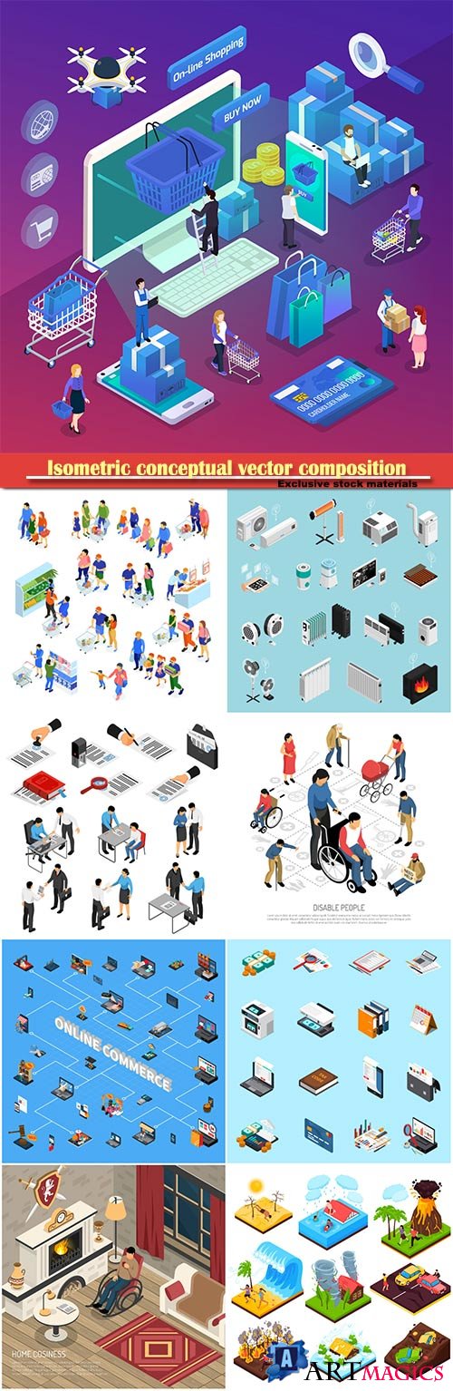 Isometric conceptual vector composition, infographics template # 31