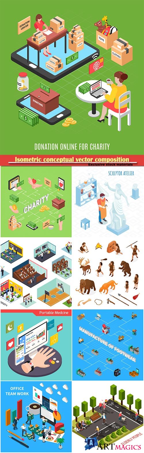 Isometric conceptual vector composition, infographics template # 34