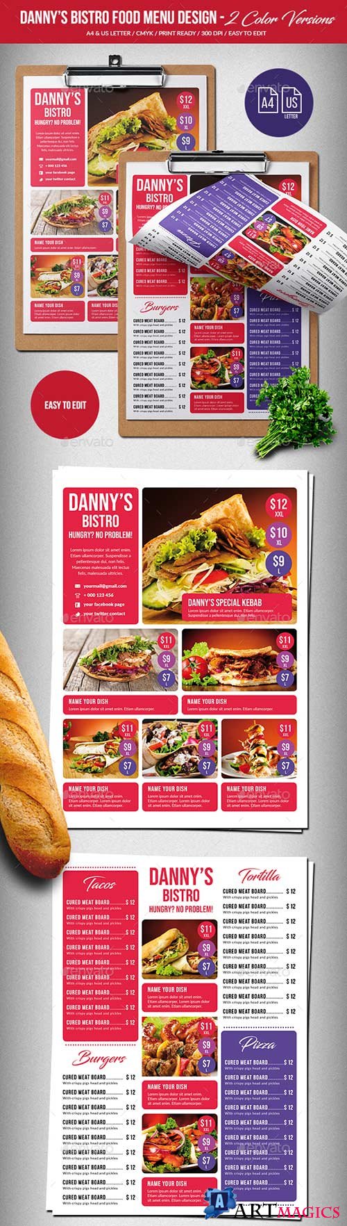 GR - Dannys Bistro Food Menu Design A4 & US Letter 21907109