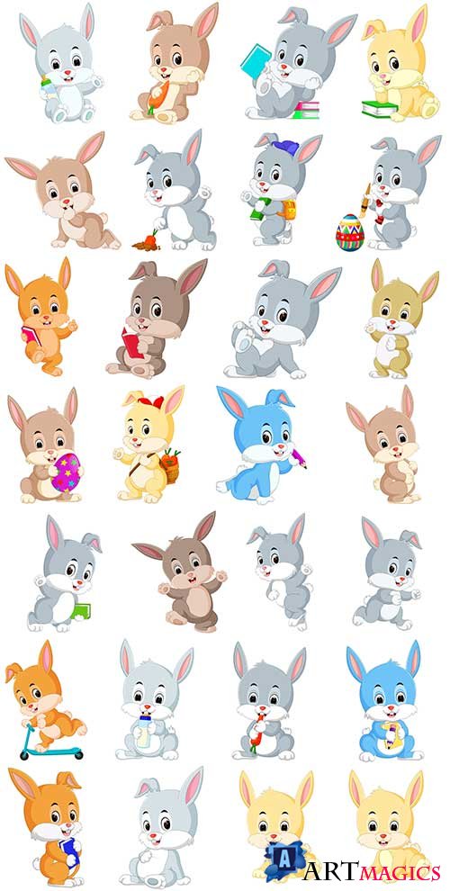     / Cute rabbits in vector
