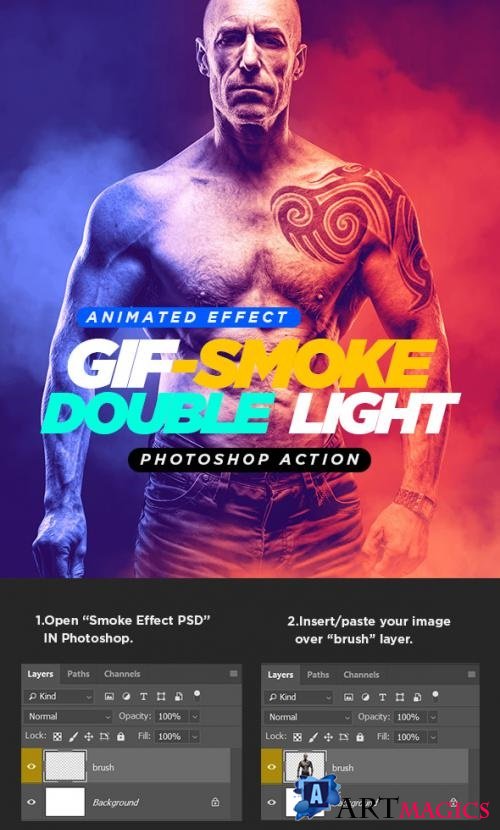 Gif Animated Smoke Double Lighting Photoshop Action - 21838009