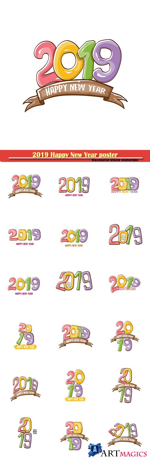 2019 Happy New Year poster or card design template