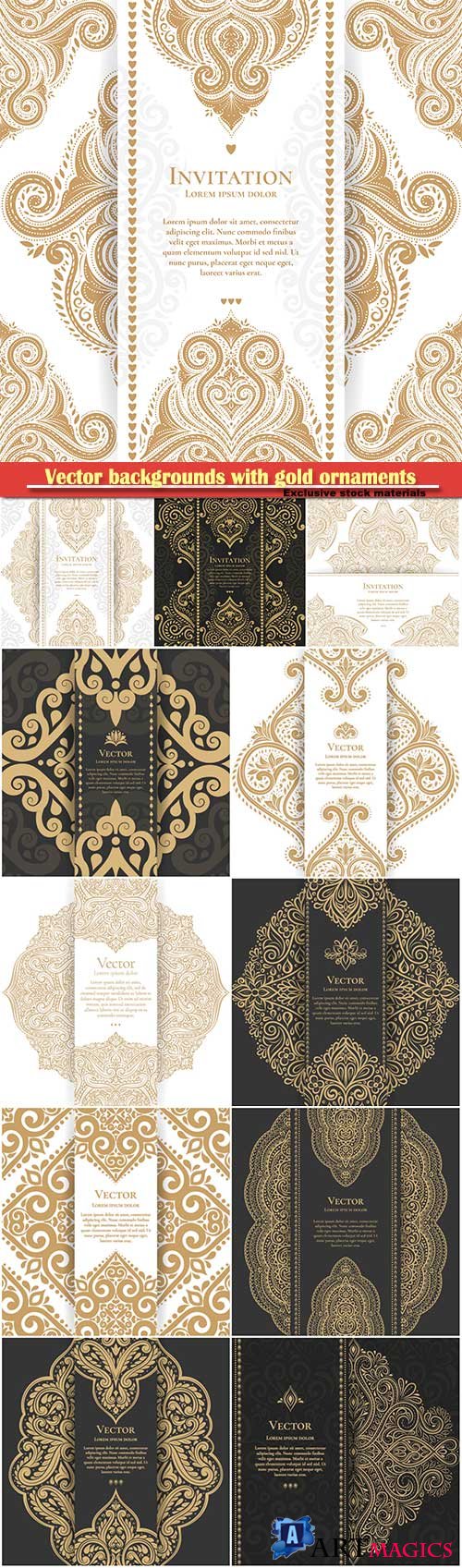 Vector vintage backgrounds with gold ornaments and patterns