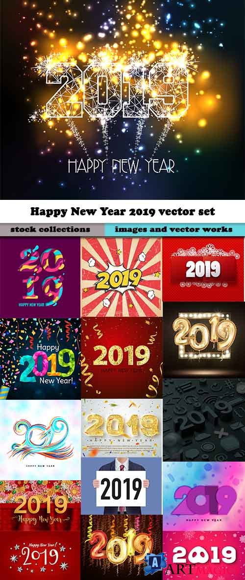 Happy New Year 2019 vector set