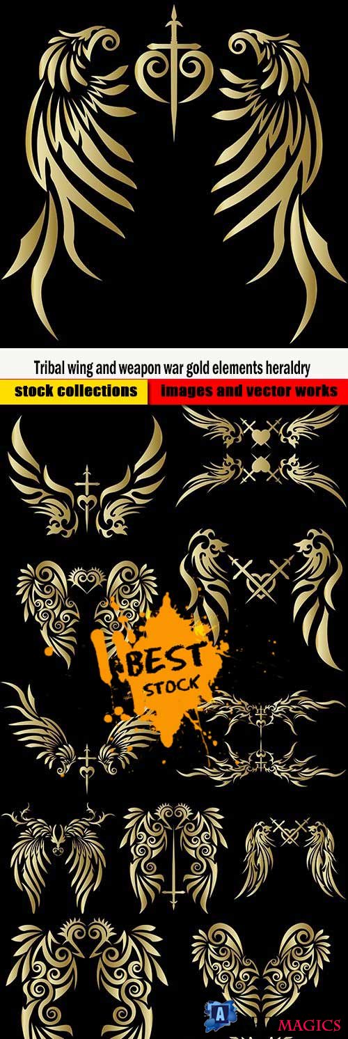 Tribal wing and weapon war gold elements heraldry