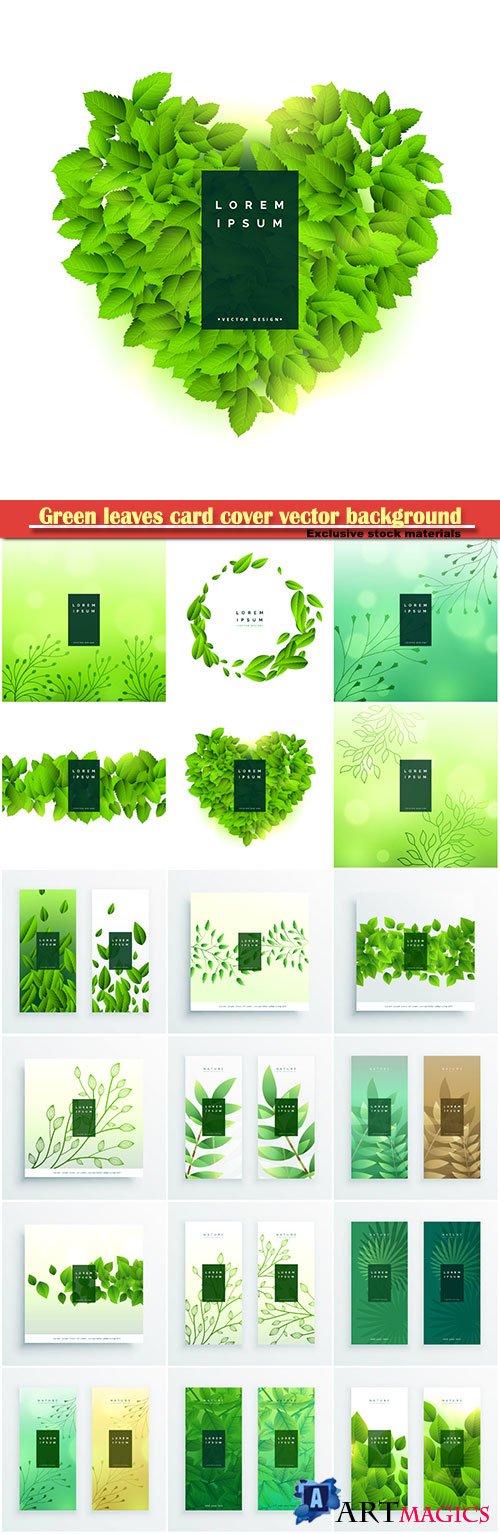 Green leaves card cover vector background