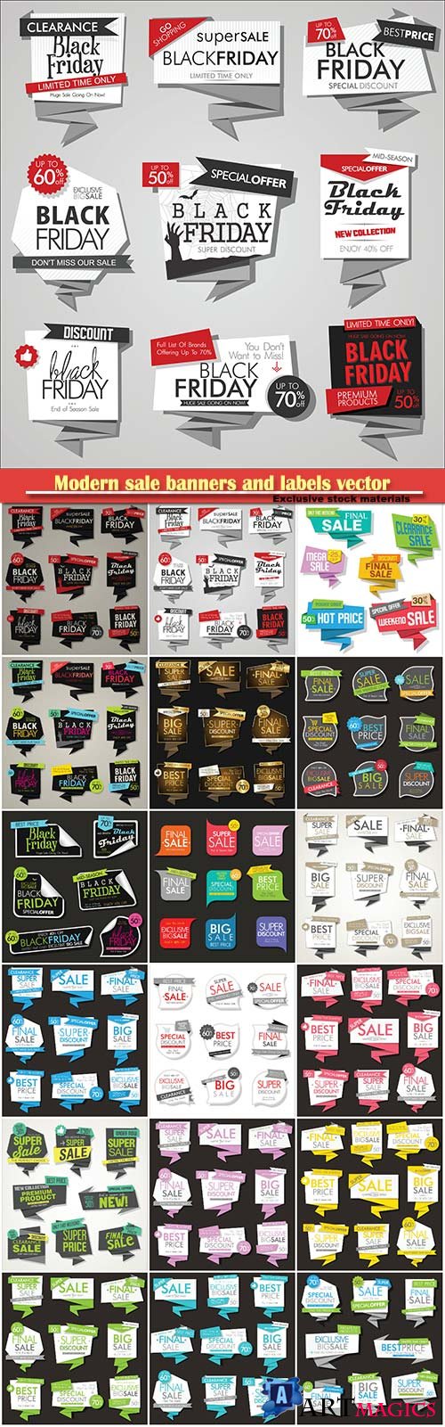 Modern sale banners and labels vector collection