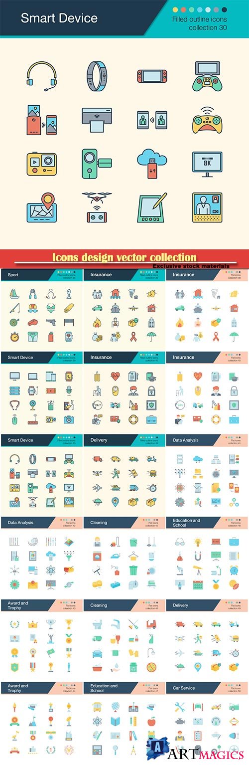 Icons design vector collection for presentation, graphic design, mobile application, web design, infographics