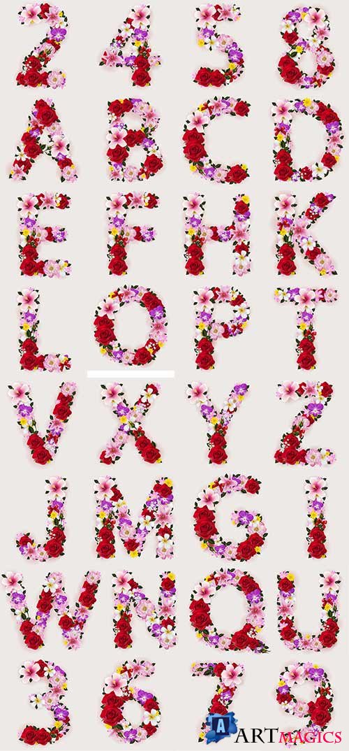       / Floral numbers and letters in vector