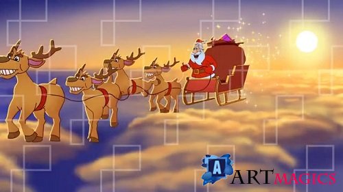 ANIMATED SANTA CLAUS FLYING CLOUDS AE 095981494