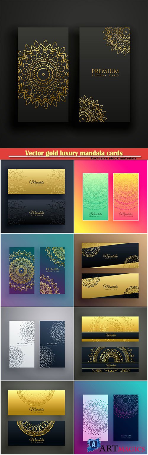 Vector gold luxury mandala cards