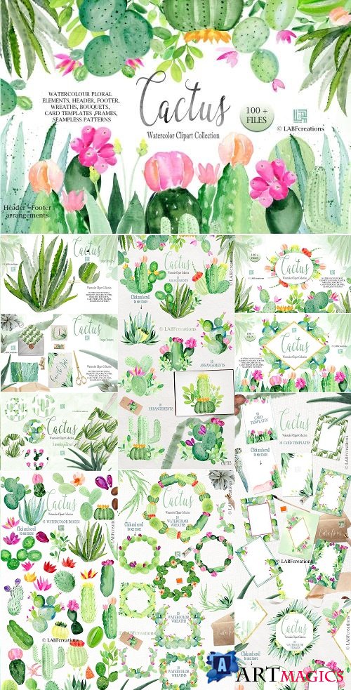 Cactus watercolr clipart collection - 2639697