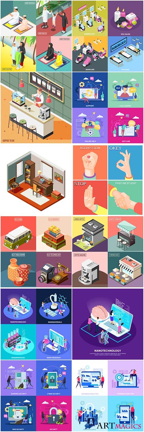 Isometric conceptual vector composition, infographics template # 47