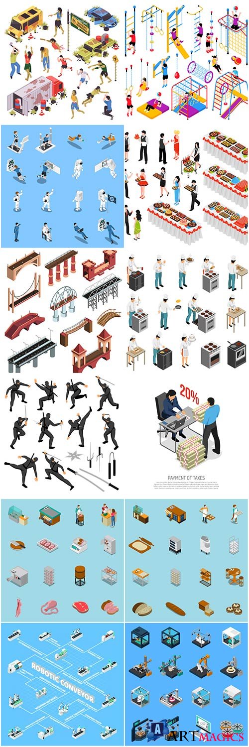 Isometric conceptual vector composition, infographics template # 44