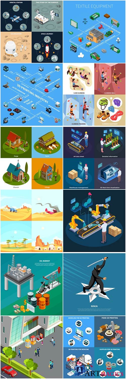Isometric conceptual vector composition, infographics template # 46