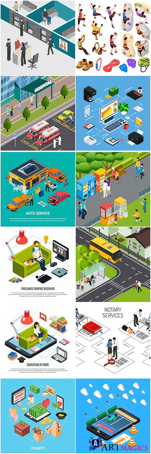 Isometric conceptual vector composition, infographics template # 45
