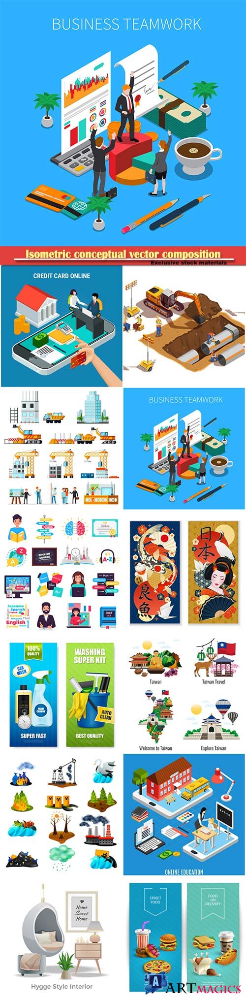Isometric conceptual vector composition, infographics template # 51